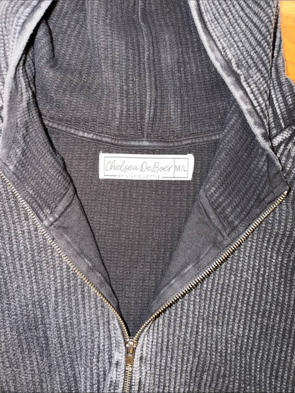 Washed Black Ribbed Zip-Up Hooded Jacket - Picture 2 of 3